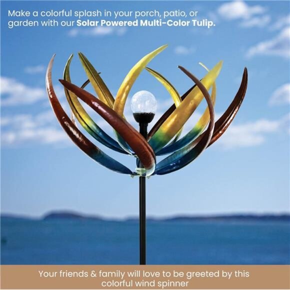 Bits and Pieces - 74" Multi-Color Tulip Wind Spinner - Yard Decorations - Solar - Picture 3 of 7